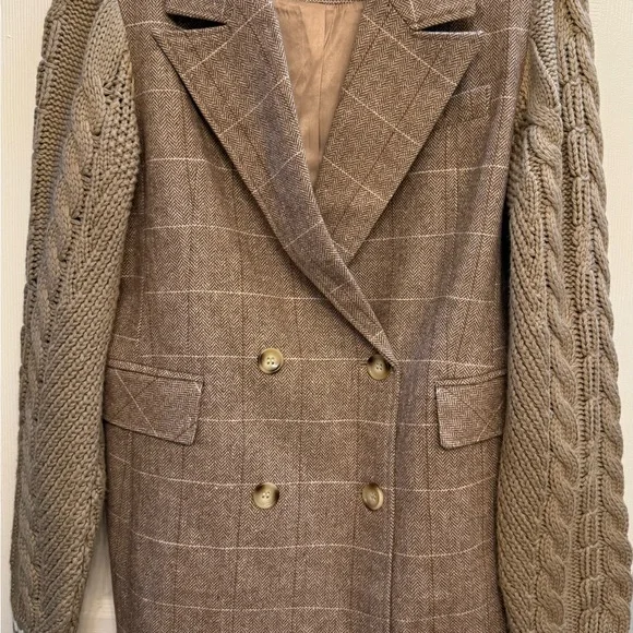 Avec Les Filles Tan Plaid Blazer with Cable Knit Sleeves - Picture 6 of 6